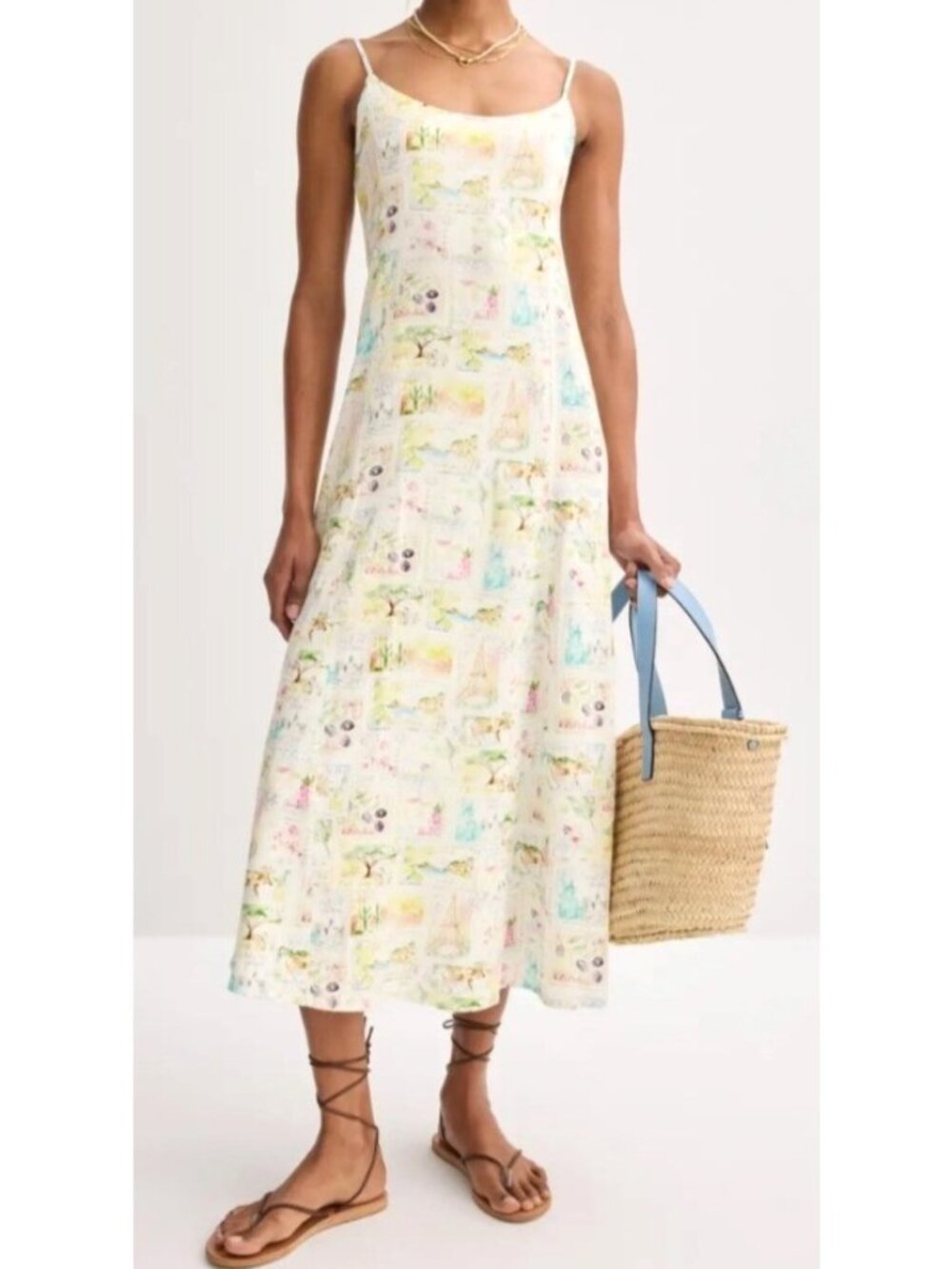 Splendid Women's Sz Medium Coastal Postcard Dress Linen A-Line Maxi Dress